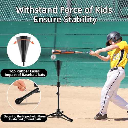 Miniatura 4 de 23.5 to 39.76 Inches Baseball Tee for Kids, Batting Tees for Baseball with Carry Bag, Portable Stable Tanner Tee, Baseball Training Equipment Aged
