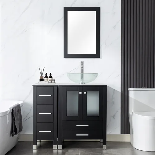 Miniatura 11 de LUCKWIND 36" Bathroom Vanity Combo with Sink, 24"+12.6" Width, Painted Bathroom Storage Cabinet with 5 Drawers, Including Tempered Glass Round