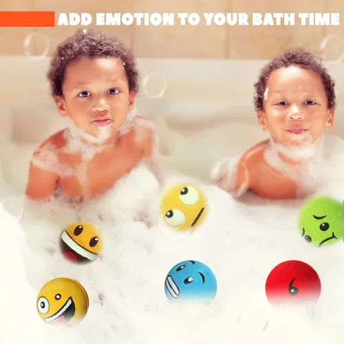 Miniatura 6 de HZEX Juego de 6 bombas de baño faciales grandes con emociones – Divertidas bombas de spa inspiradas en emojis – Hecho a mano con manteca de karité