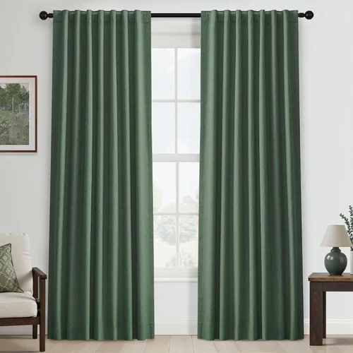 Miniatura 100 de UHITECH Cortinas cortas de lino de 24 pulgadas de largo para ventanas pequeñas de granja, cortinas opacas modernas para sala de estar, pestañas