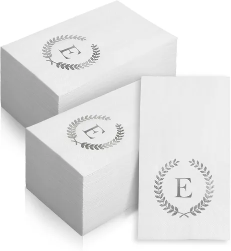 Miniatura 11 de Paquete de 200 servilletas desechables con monograma de papel de aluminio plateado con letra C para invitados, toallas de papel desechables