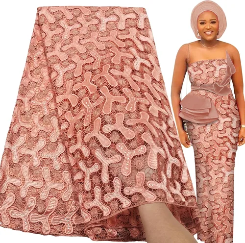Miniatura 8 de Bestway Diamantes de imitación solubles en agua de moda Bordado con agujeros Tela de encaje africano 5 yardas Tela de estilo de fiesta de boda