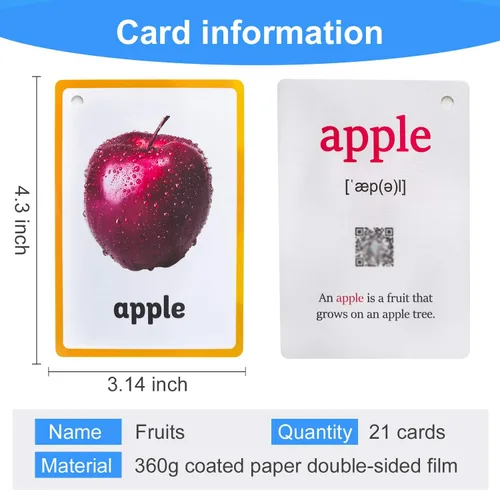 Miniatura 2 de 21 unids/set fruta niños regalos inglés tarjetas flash tarjeta de bolsillo educativo aprendizaje bebé juguetes para niños pre-jardín de infantes