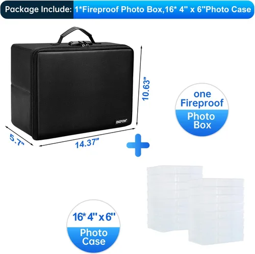 Miniatura 2 de ENGPOW Caja de almacenamiento de fotos a prueba de fuego con 16 estuches interiores de 4 x 6 pulgadas (transparente), organizador de cajas de fotos