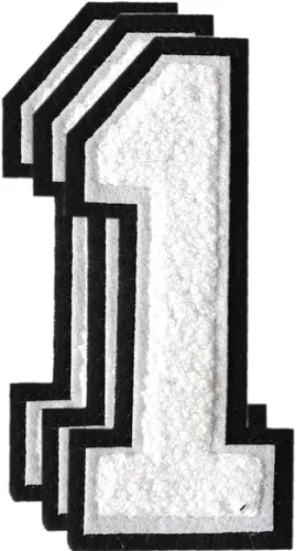 Miniatura 56 de 3 parches de números de chenilla negra, tamaño grande de 4-1/2" parches de números para planchar, parches universitarios para ropa, 8" Borde oro rosa