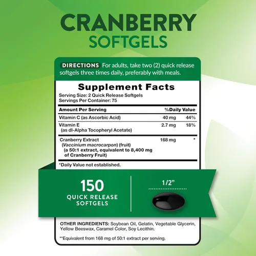 Miniatura 2 de Nature's Truth Pastillas de arándano con vitamina C 150 cápsulas blandas Apoyo a la salud del tracto urinario Suplemento sin OMG y sin gluten