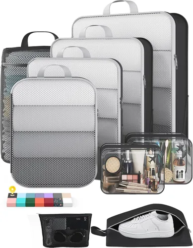 Veken Juego de 911 cubos de embalaje de compresión para artículos esenciales de viaje, bolsas organizadoras compresibles expandibles grandes para