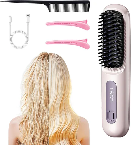 Miniatura 8 de Go Brush Pro - Cepillo alisador de pelo inalámbrico portátil con pantalla LCD de calentamiento rápido inalámbrico, 3 ajustes de temperatura