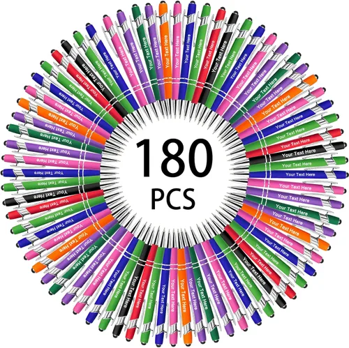 Miniatura 150 de Hasta 500 bolígrafos personalizados a granel, bolígrafo grabado personalizado con punta de lápiz capacitivo, carcasa multicolor retráctil, bolígrafo