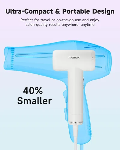 Miniatura 4 de momax Secador de pelo de alta velocidad – Mini secador de pelo con motor sin escobillas de 110,000 RPM, iónico negativo para secado rápido, bajo