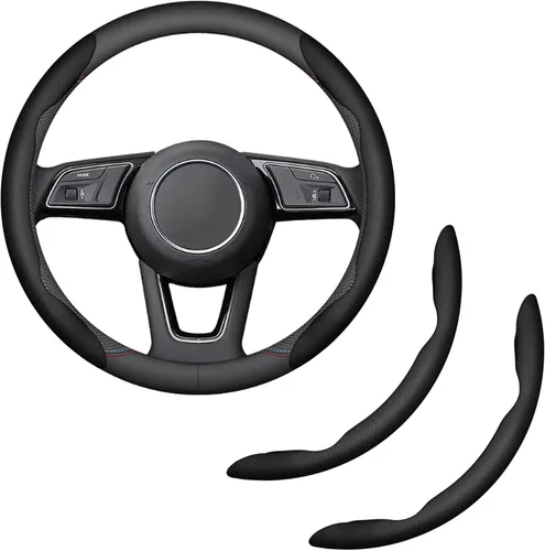 Funda para volante de 2 piezas, protector de volante segmentado de fibra de carbono, universal y antideslizante, funda protectora de cuero duradera
