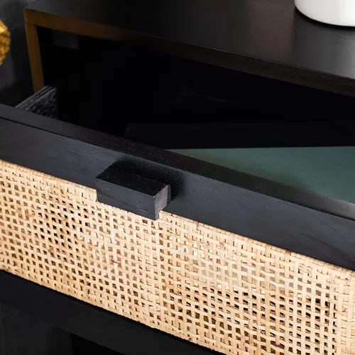 Miniatura 7 de SAFAVIEH Home Collection Hedwig - Mesita de noche de ratán negro y natural de 2 puertas