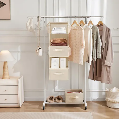 Miniatura 5 de MAX Houser Organizador Colgante de Closet de 5 Niveles, Estante Colgante de Tela con 2 Ganchos Resistentes para Almacenamiento, Plegable (Beige-D2)
