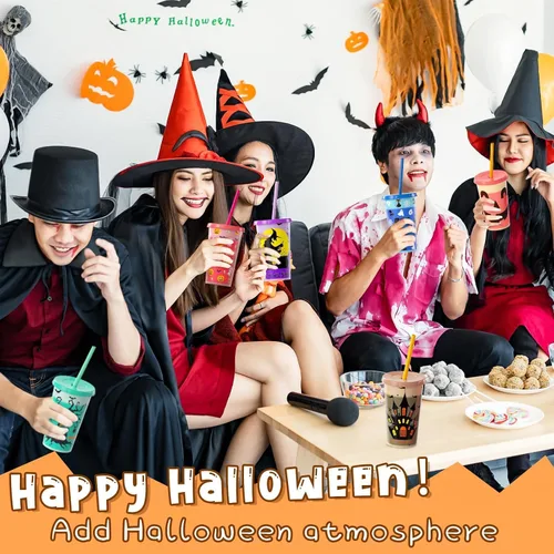 Miniatura 7 de OOINQQ Vasos que cambian de color de Halloween para niños, 6 vasos de plástico de 12 onzas con tapa y popote en 6 colores para café, té, bebidas