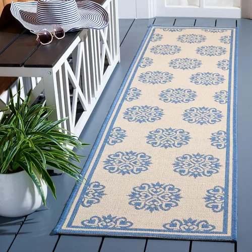 Miniatura 18 de SAFAVIEH Alfombra lavable al aire libre Linden Collection – 6'7" cuadrada, crema y beige, no desprende pelusa y fácil de limpiar, ideal para patio