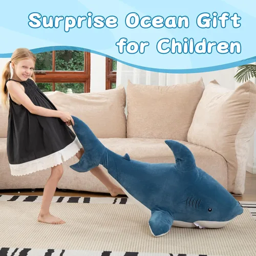 Miniatura 2 de MorisMos Peluche de tiburón gigante de 51 pulgadas, almohada de peluche de tiburón grande, regalo para niños, novia, azul Tiburón Azul 51