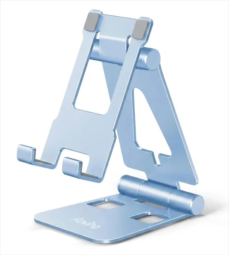 Miniatura 8 de Aoviho Soporte plegable para teléfono celular para escritorio, soporte ajustable para oficina, videollamadas y transmisión, base de teléfono de Negro