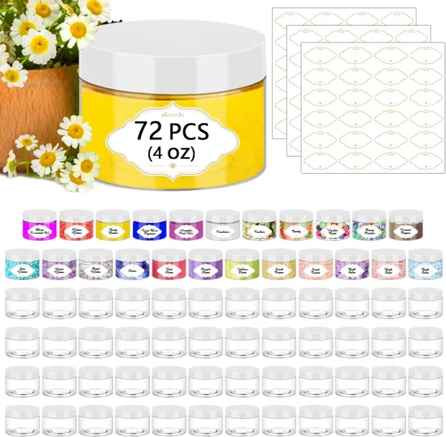 Miniatura 11 de PeacePeo Tarros de plástico de 8 onzas con tapas, recipientes de limo con tapas, 48 tarros de almacenamiento de plástico redondos herméticos de boca