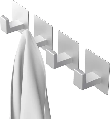 Miniatura 6 de PMMASTO Ganchos adhesivos para toallas, paquete de 4 ganchos de pared de aluminio, gancho de ducha para baño, dormitorio y cocina, color plateado
