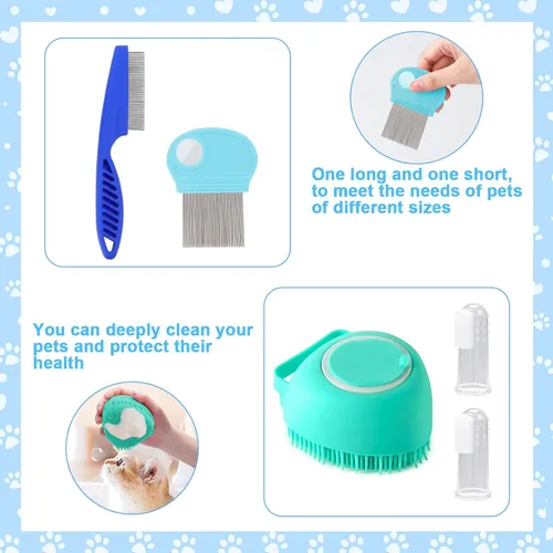 Miniatura 5 de VCZONE Kit de aseo de 8 piezas de cepillos para gatos, kit de autolimpieza para mascotas con cortaúñas y lima para mascotas, peine de pulgas, Azul
