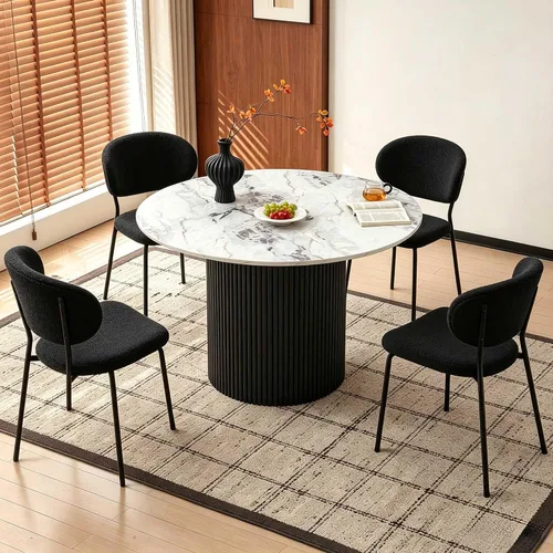 Miniatura 18 de Homedot Juego de 2 sillas de comedor tapizadas negras, modernas sillas de cocina de mediados de siglo tapizadas con cojín acolchado para comedor