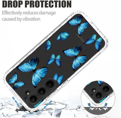 Miniatura 7 de Funda para Galaxy S23, Samsung S23 con protector de pantalla de vidrio templado, patrón de mariposa transparente de cuerpo completo, funda