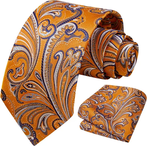 Miniatura 124 de HISDERN Corbatas para hombre, corbata de cachemira y bolsillo cuadrado tejido clásico floral para hombre, corbata de fiesta de boda