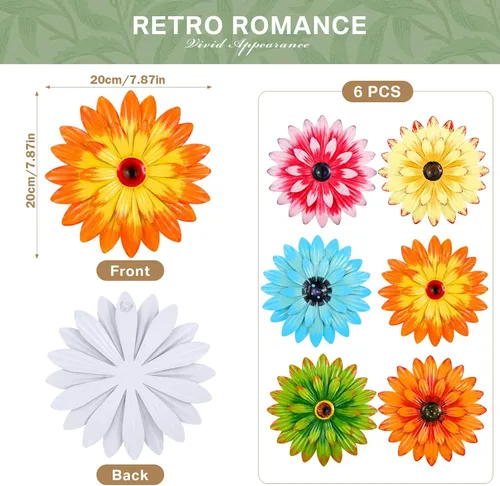 Miniatura 2 de Photect 6 piezas de flores de metal para colgar al aire libre, margaritas de metal para decoración de pared, flores 3D de múltiples capas
