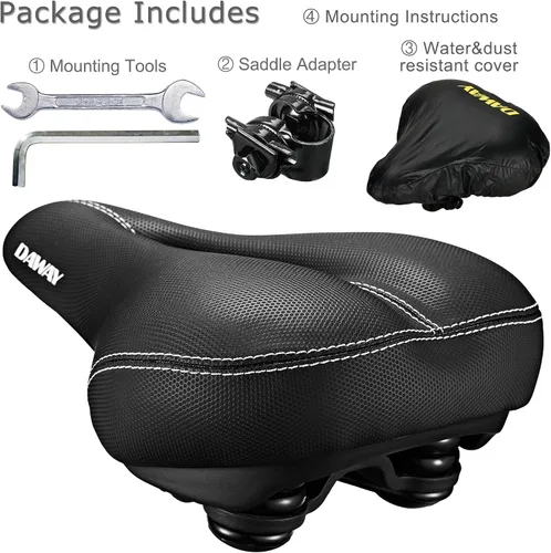 Miniatura 6 de DAWAY Asiento de bicicleta cómodo para hombres y mujeres - Asiento de bicicleta acolchado con espuma viscoelástica suave, repuesto de sillín