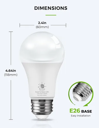Miniatura 6 de L LOHAS LED Bombillas de luz del atardecer al amanecer, bombilla E26 de encendido/apagado automático, bombillas para exteriores, bombillas de luz