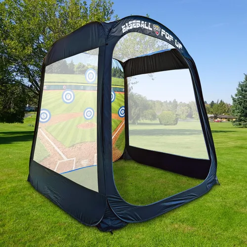 Miniatura 8 de MACCABI Art - Entrenador de práctica de béisbol/softbol emergente de 8 pies con fondo de golpeo y lanzamiento integrado, camiseta de bateo