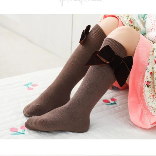 Miniatura 3 de Calcetines altos hasta la rodilla para bebés niñas, con lazo de punto y moño, calcetines de tubo con volantes para 0-7 años