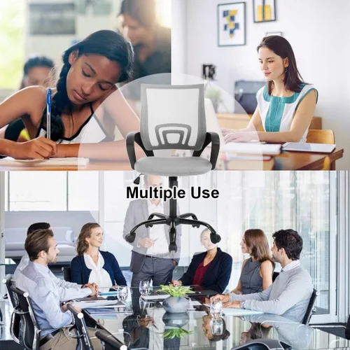 Miniatura 7 de Juego de 2 sillas ergonómicas de escritorio, sillas de oficina de malla para computadora con soporte lumbar y reposabrazos, silla de trabajo Gris