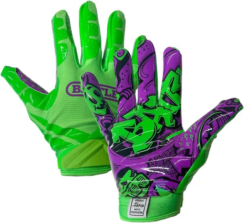 Miniatura 19 de Battle Sports - Guantes de fútbol americano para receptor abierto con dorso de mano, ultraadherentes y con agarre, antideslizantes, para adultos