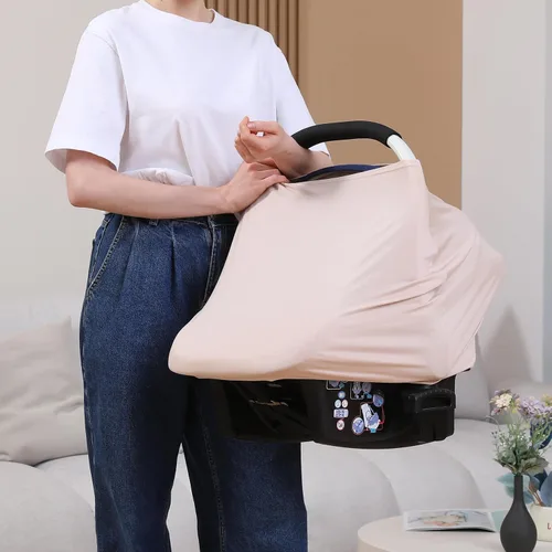 Miniatura 2 de Funda de asiento de automóvil transpirable para bebés, funda de lactancia de rayón suave multiusos para lactancia materna, toldo de asiento de Rosa