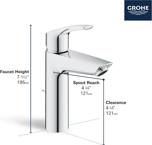 Miniatura 5 de GROHE 23990003 Eurosmart, Grifo de baño de tamaño M de una sola manija de un solo orificio 1.2 GPM, cromado