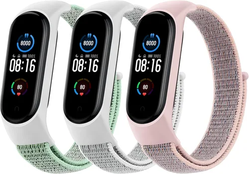 Amzpas Bandas de nailon para Xiaomi Mi Band 5/Mi Band 6, paquete de 3 correas de reloj de tela suave para Amazfit Band 5/Band 6, pulseras de