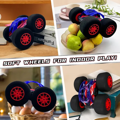 Miniatura 3 de Coches de acrobacias RC de interior con control remoto y juguetes con ruedas suaves, coches RC para niños, interior y exterior, con faro LED