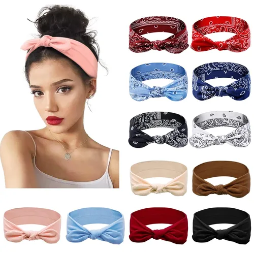 Miniatura 10 de Huachi - 12 unidades de diademas con lazo para mujer, pañuelos para la cabeza, bandas para el cabello anudadas, orejas de conejo, turbantes