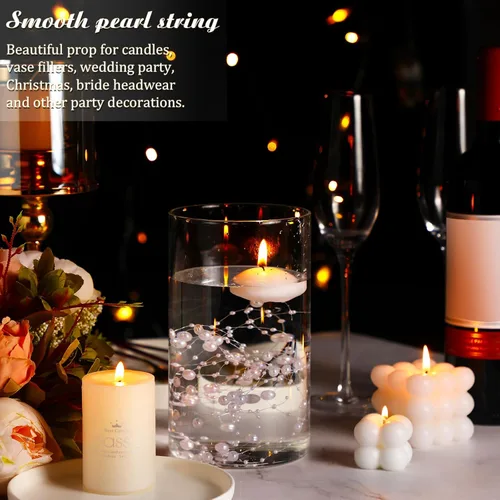 Miniatura 5 de Hicarer Cadena de perlas de 157 pies con 24 cuerdas para velas flotantes, perlas de imitación como relleno de jarrón, ideal para bodas, fiestas