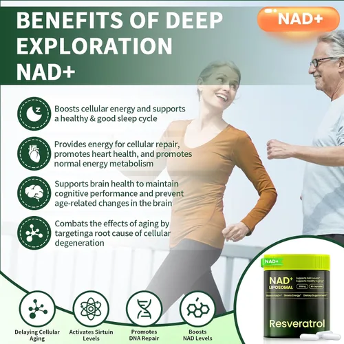 Miniatura 2 de Suplemento NAD, nicotinamida liposomal ribósido resveratrol 250 mg, alternativa a NMN, suplemento NAD de alta pureza para mujeres y hombres