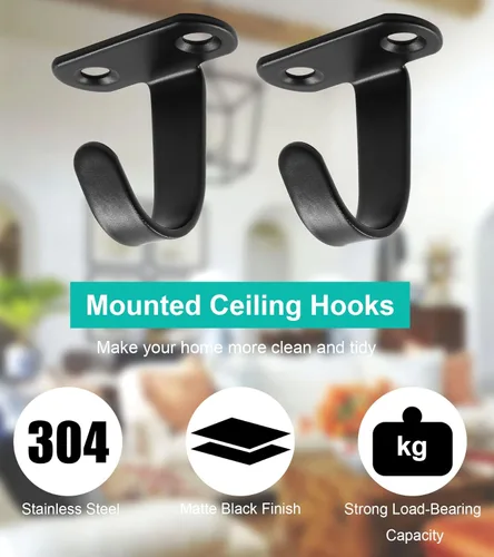 Miniatura 3 de 12 ganchos de techo de acero inoxidable para colocar debajo del estante para toallas, ganchos resistentes para cocina, armario, armario, baño
