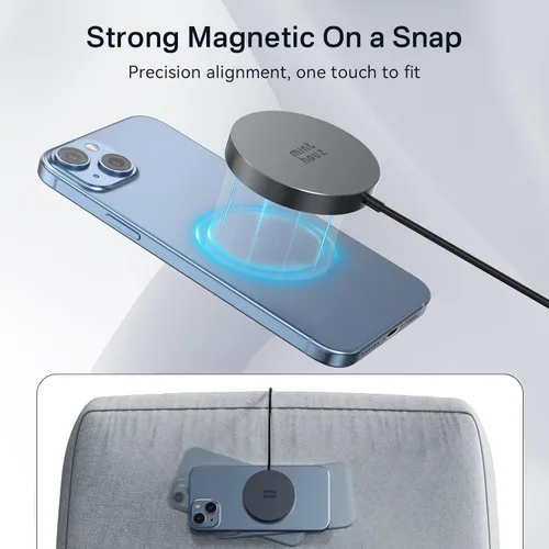 Miniatura 6 de Cargador inalámbrico magnético, cargador inalámbrico Minthouz de 15 W de carga rápida para iPhone, almohadilla de carga inalámbrica segura para Negro