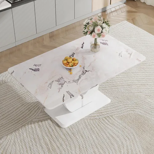 Miniatura 3 de JUFU Mesa de comedor de mármol sintético de 63 pulgadas para 4-6 personas, moderna mesa rectangular de cocina y comedor, mesa de MDF de aspecto