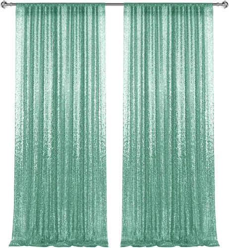 Miniatura 58 de 2 paneles de cortinas de fondo de lentejuelas verdes de 8 pies, cortinas de fondo de fotografía con purpurina para decoración de Navidad, boda