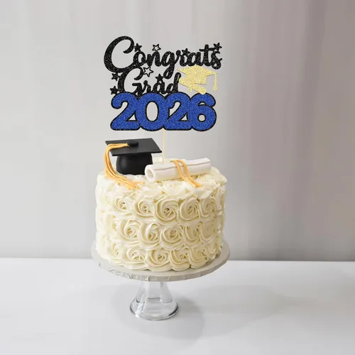 Miniatura 4 de Gyufise 1 decoración de pastel de graduación azul 2024 de felicitaciones para tartas de graduación 2024, decoración de pastel con purpurina