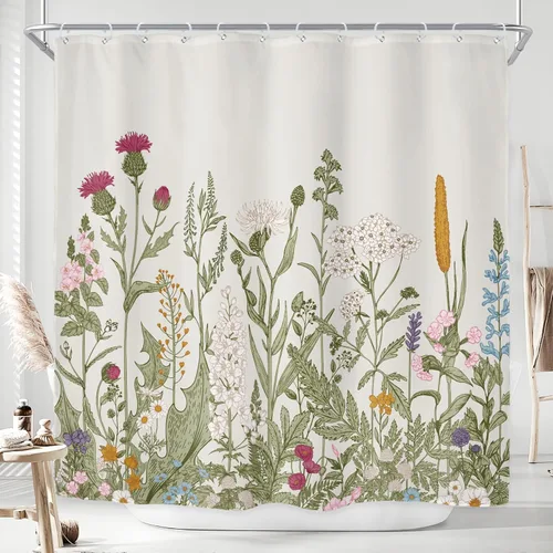Miniatura 33 de Riyidecor - Cortina de ducha con estampado de flores silvestres para decorar un baño pequeño o una ventana, 36 pulgadas de ancho x 72 pulgadas