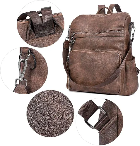 Miniatura 4 de CLUCI Mochila monedero para mujer, diseño de cuero, viajes, grandes señoras bolsas de hombro con borlas con imagen del producto cartera para mujeres