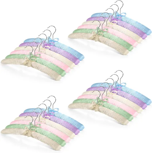 Jetec 24 Piezas de Perchas Acolchadas de Raso con Gancho Giratório de 360° y Almohadillas de Espuma para Hombros para Abrigo, Suéteres, Blusas, Beige
