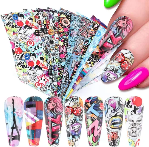 Miniatura 28 de Calcomanías holográficas de transferencia de uñas, hojas de esmalte de uñas de corazón de amor, láminas de transferencia de papel estrellado